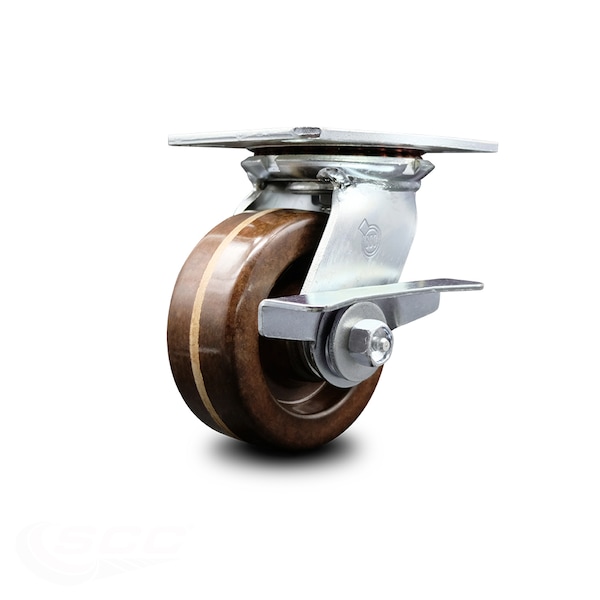 5 Inch Heavy Duty High Temp Phenolic Caster with Roller Bearing and Brake SCC